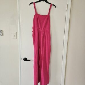 Nic + Zoe Womens Jumpuit 8 Wide Leg Linen Pink Sustainable Smocked Rumba Park